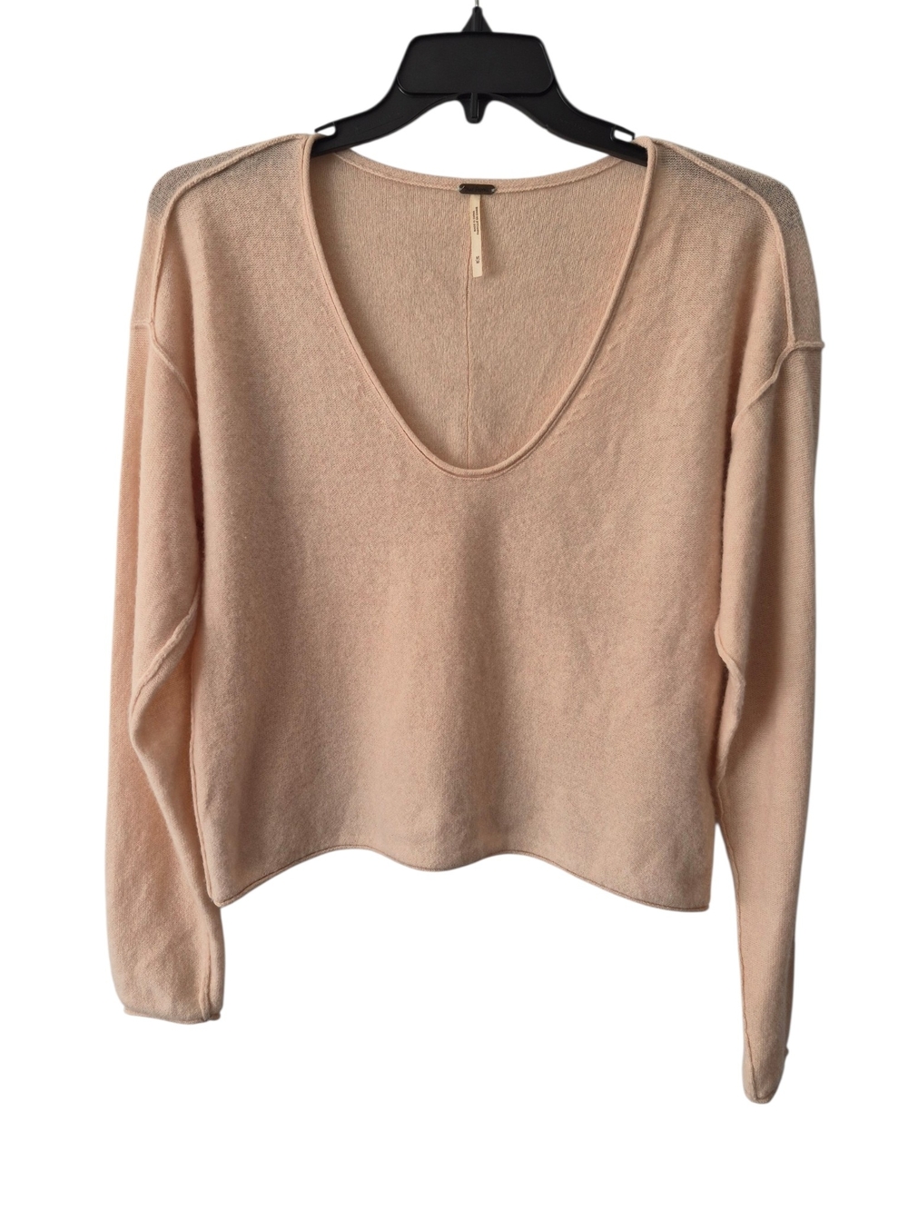 Free People Cashmere Deep V Neck Crop Sweater Peach Womens M 22x22